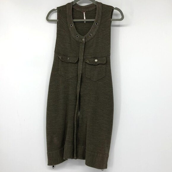 Free People Highway Vest in olive green Heathered knit studded neck LG - Picture 15 of 16